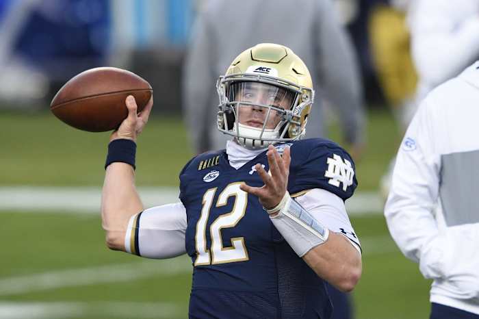 Notre Dame Fighting Irish quarterback Ian Book (12). Mandatory Credit: Bob Donnan-USA TODAY Sports